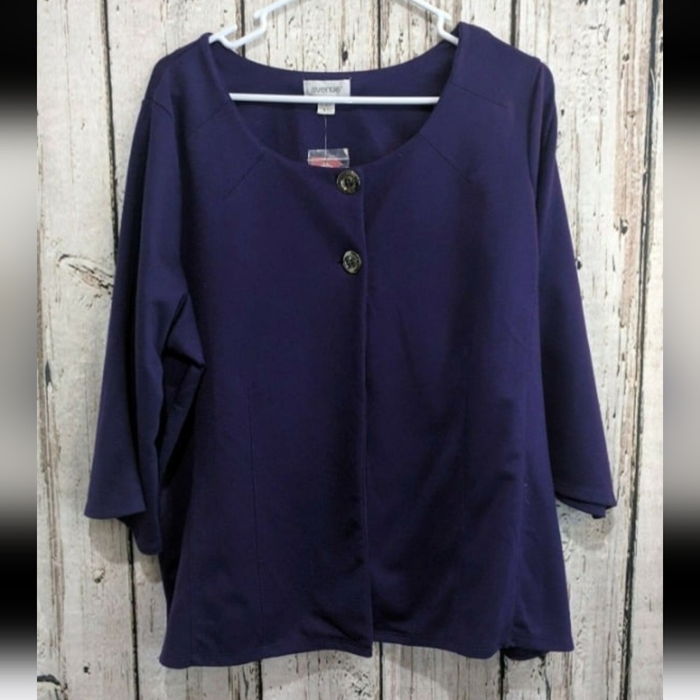 Women's 18/20 Avenue Purple 3/4 sleeve two button Cardigan Sweater basic nwt NEW
